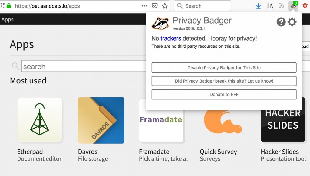 Screenshot showing open etc does not use trackers